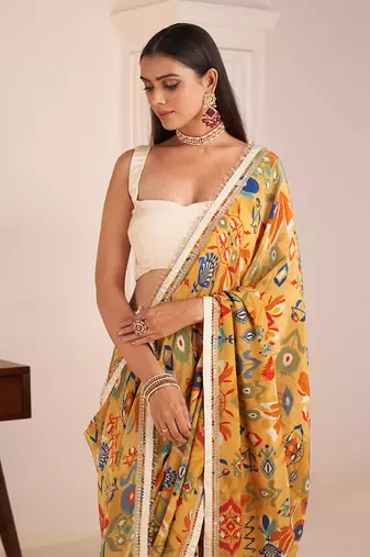 Mustard Yellow Printed Saree
