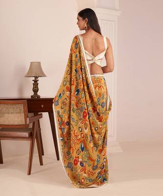 Mustard Yellow Printed Saree 5