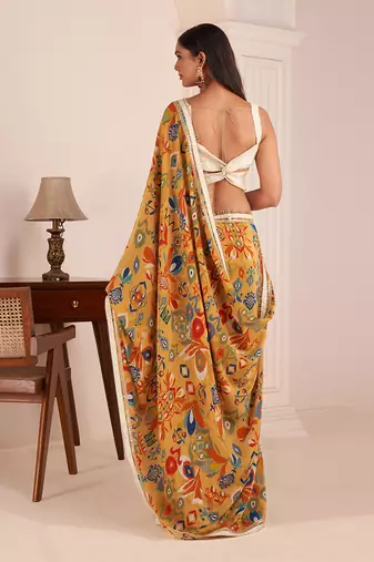 Mustard Yellow Printed Saree