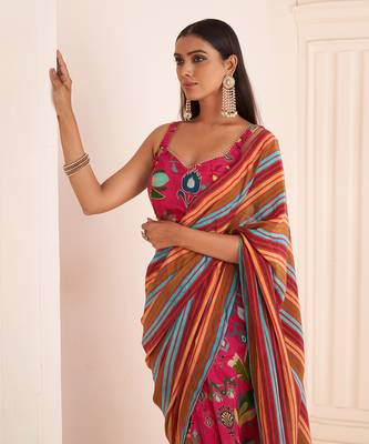Pink Striped Pre Drape Saree 4