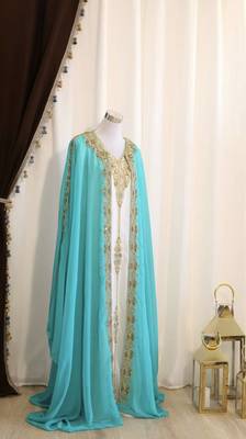 Sky-blue & White Handcrafted Zari work Stitched Dress Georgette Kaftan Party Wear Wedding Dresses 1
