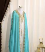 Sky-blue & White Handcrafted Zari work Stitched Dress Georgette Kaftan Party Wear Wedding Dresses