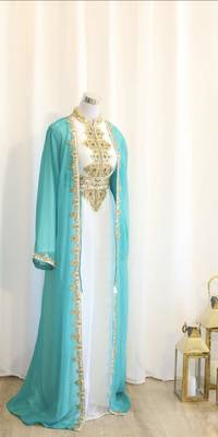 Sky-blue & White Handcrafted Zari work Stitched Dress Georgette Kaftan Party Wear Wedding Dresses 1