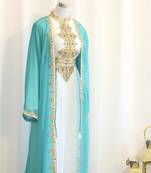 Sky-blue & White Handcrafted Zari work Stitched Dress Georgette Kaftan Party Wear Wedding Dresses