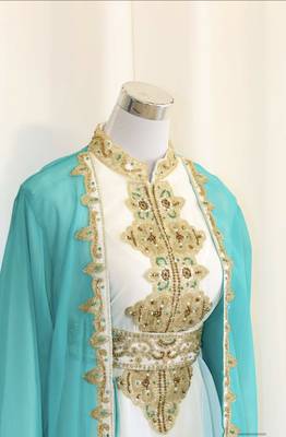 Sky-blue & White Handcrafted Zari work Stitched Dress Georgette Kaftan Party Wear Wedding Dresses 2