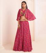 Pink Viscose Crepe Printed Lehenga Set