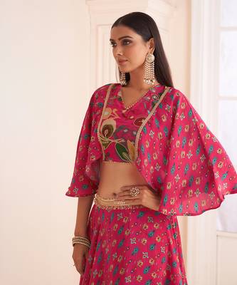 Pink Viscose Crepe Printed Lehenga Set 3