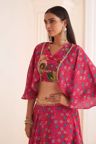 Pink Viscose Crepe Printed Lehenga Set