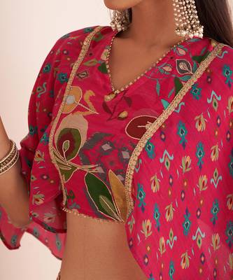 Pink Viscose Crepe Printed Lehenga Set 4