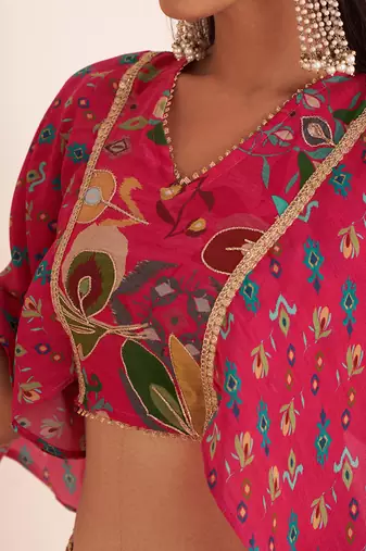 Pink Viscose Crepe Printed Lehenga Set