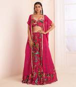 Pink Viscose Crepe Printed Lehenga Set