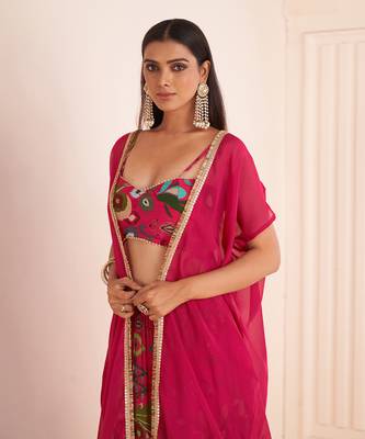 Pink Viscose Crepe Printed Lehenga Set 4