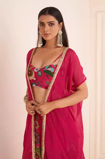Pink Viscose Crepe Printed Lehenga Set