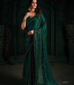 Green hand work sequins zarkan border chiffon silk saree