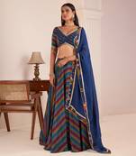 Blue Viscose Crepe Printed Lehenga Set