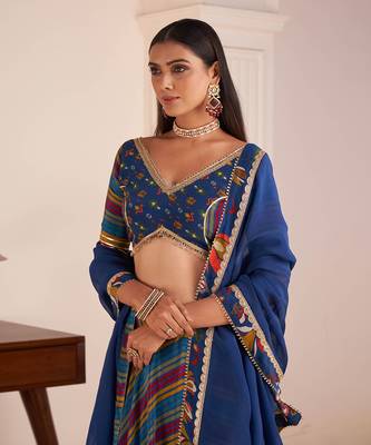 Blue Viscose Crepe Printed Lehenga Set 4