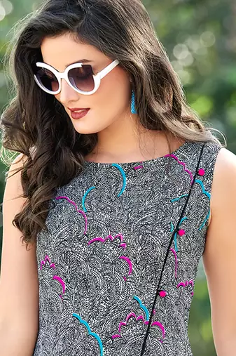 Designer Poly Georgette Multicolor color Straight Cut Kurti With Abstract Printed Kurti