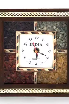 Antique Handcrafted Gemstone Wooden Wall Clock Diwali Gift 189