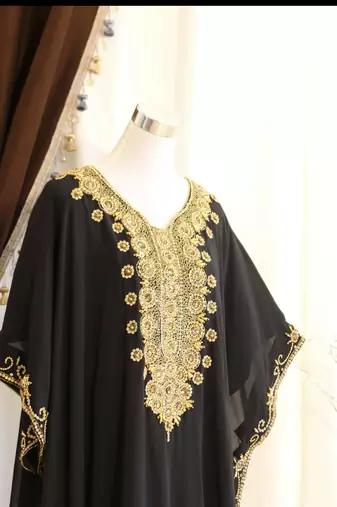 Black Handcrafted Zari work Stitched Dress Georgette Kaftan Party Wear Wedding Dresses