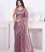 Lavender heavy zarkan hand work embroidery net saree