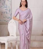 Purple heavy zarkan hand work embroidery satin saree