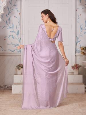 Purple heavy zarkan hand work embroidery satin saree 2