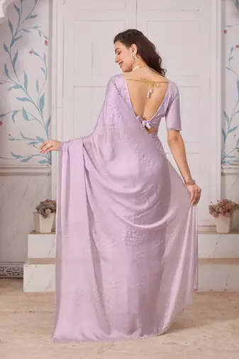 Purple heavy zarkan hand work embroidery satin saree