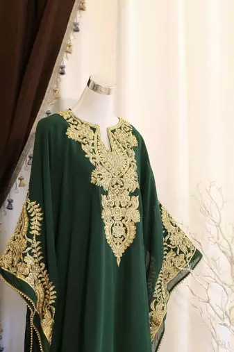 Green Handcrafted Zari work Stitched Dress Georgette Kaftan Party Wear Wedding Dresses