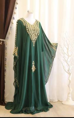 Green Handcrafted Zari work Stitched Dress Georgette Kaftan Party Wear Wedding Dresses 1