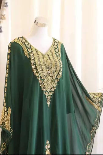 Green Handcrafted Zari work Stitched Dress Georgette Kaftan Party Wear Wedding Dresses