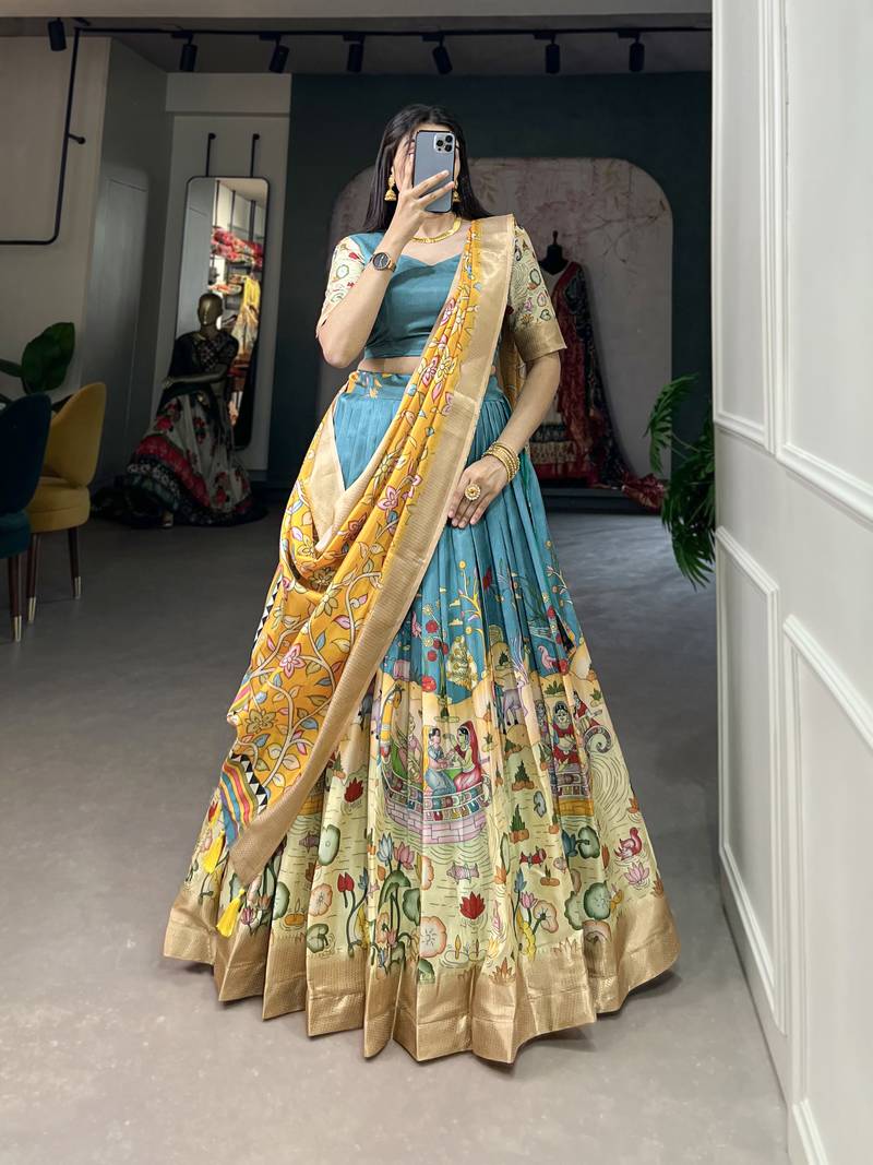 Women's Dola Silk With Kalamkari Print Lehenga Choli Set Yana
