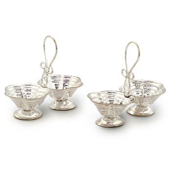 Silver Polished Double Dia Baati Stand Pair Diwali Gift 229 1
