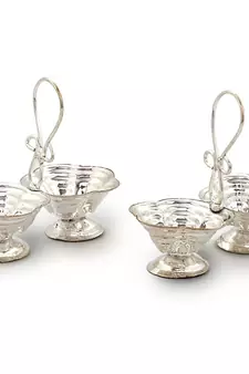 Silver Polished Double Dia Baati Stand Pair Diwali Gift 229