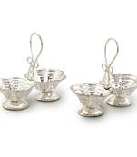 Silver Polished Double Dia Baati Stand Pair Diwali Gift 229
