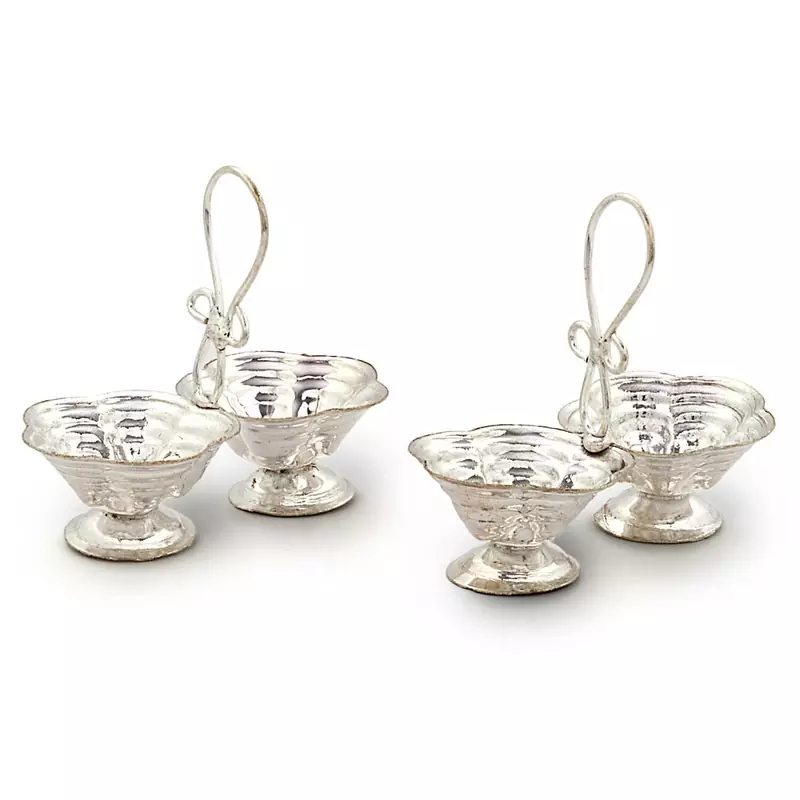 Silver Polished Double Dia Baati Stand Pair Diwali Gift 229