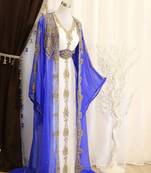 Grand Royal Blue Farasha Kaftan with Gold Zari Work | Dubai Style Event Dress