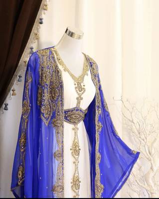 Grand Royal Blue Farasha Kaftan with Gold Zari Work | Dubai Style Event Dress 2