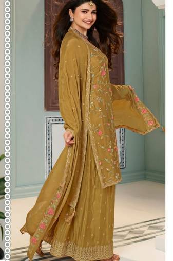 Mustard Embroidered cotton Semi_Stitched Semi_Stitched Party Wear Salwarsuit
