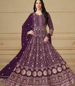 Purple Embroidered Faux Georgette Semi_Stitched Semi_Stitched Party Wear Salwarsuit