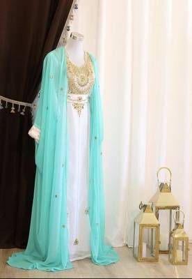Sky-Blue & White Handcrafted Zari work Stitched Dress Georgette Kaftan Party Wear Wedding Dresses 1