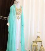 Sky-Blue & White Handcrafted Zari work Stitched Dress Georgette Kaftan Party Wear Wedding Dresses