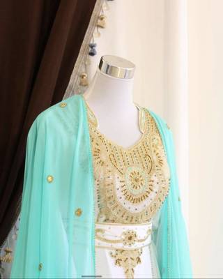 Sky-Blue & White Handcrafted Zari work Stitched Dress Georgette Kaftan Party Wear Wedding Dresses 2