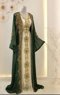 Green and White Georgette Zari Work Kaftan 1