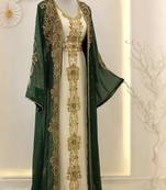 Green and White Georgette Zari Work Kaftan