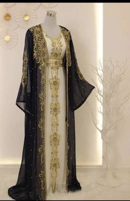 Grand Navy Blue & White Layered Kaftan with Golden Zari Work | Luxury Party & Event Wear 1