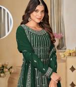 Green Embroidered Faux Georgette Semi_Stitched Semi_Stitched Party Wear Salwarsuit