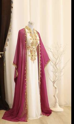 Rani-Pink & White Handcrafted Zari work Stitched Dress Georgette Kaftan Party Wear Wedding Dresses 1