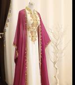 Rani-Pink & White Handcrafted Zari work Stitched Dress Georgette Kaftan Party Wear Wedding Dresses