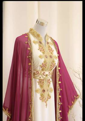 Rani-Pink & White Handcrafted Zari work Stitched Dress Georgette Kaftan Party Wear Wedding Dresses 2