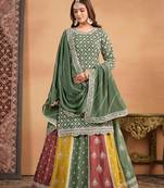 Green Embroidered Cotton Semi_Stitched Semi_Stitched Party Wear Salwarsuit